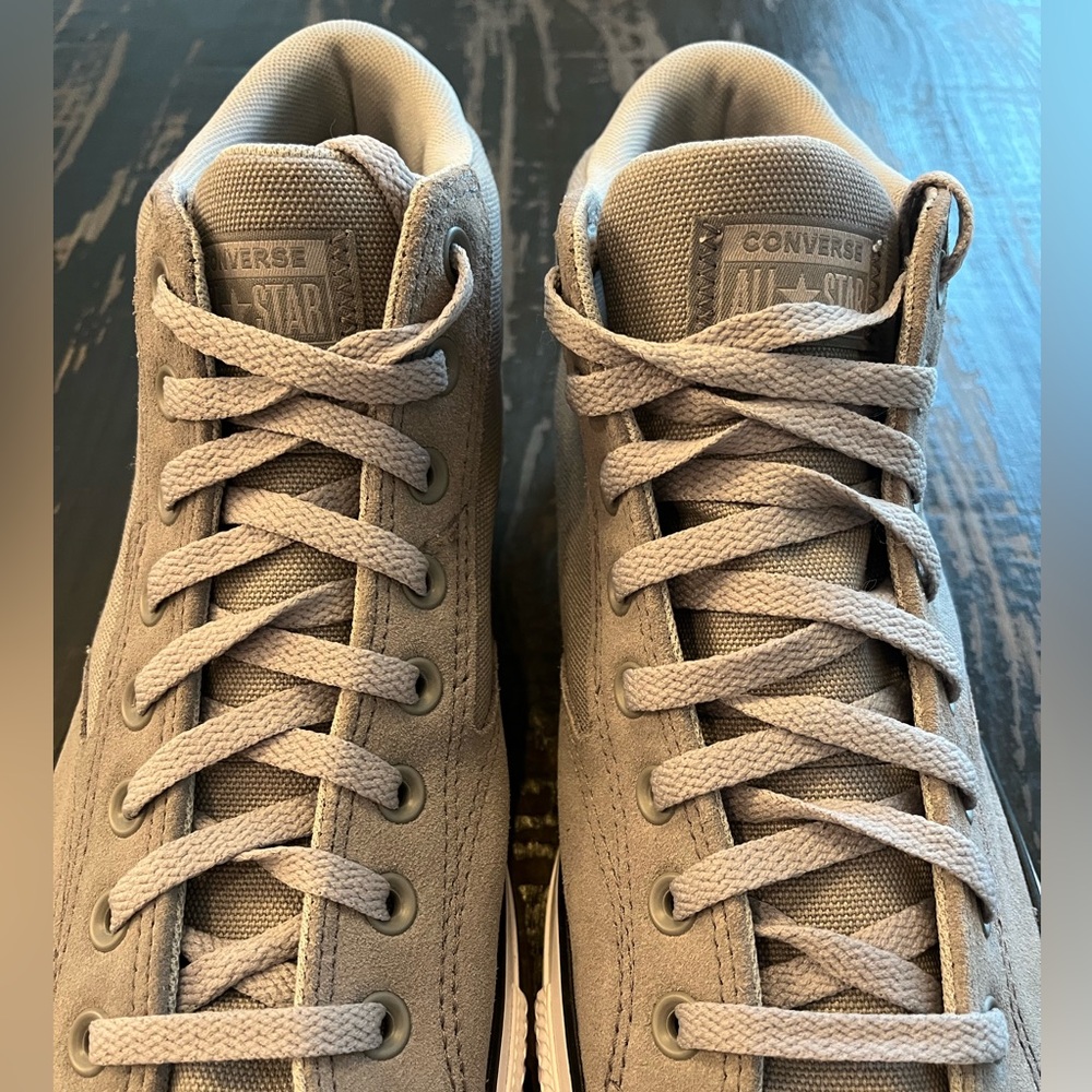 Converse All Star Chuck Taylor Gray & White High Top Canvas & Suede Sneakers - Picture 2 of 11